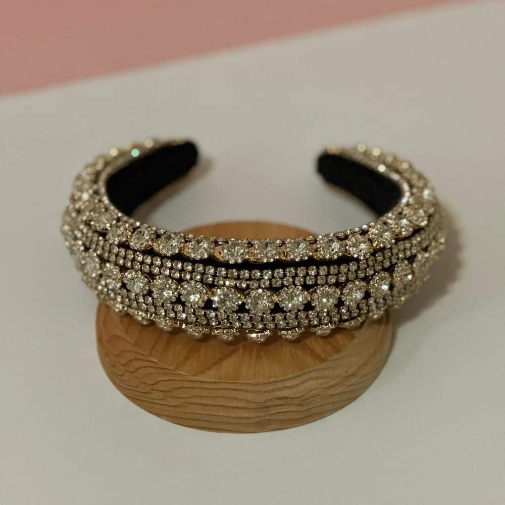 White Rhinestone Black Velvet Headband - Picture 5 of 7